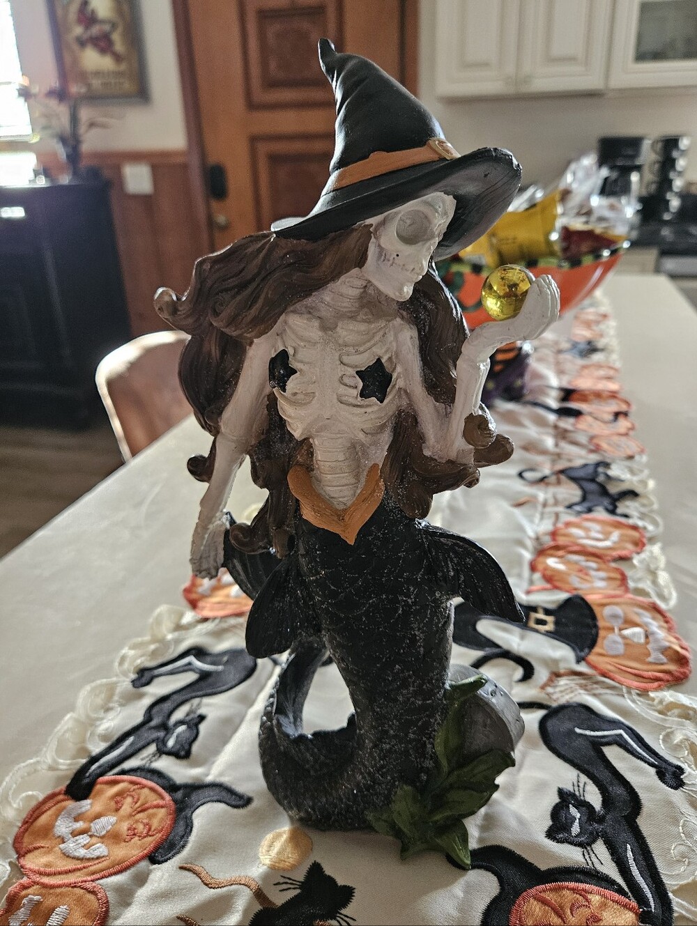 Halloween Mermaid Skeleton Witch Statue Decor Goth Nautical Figurine NWOT